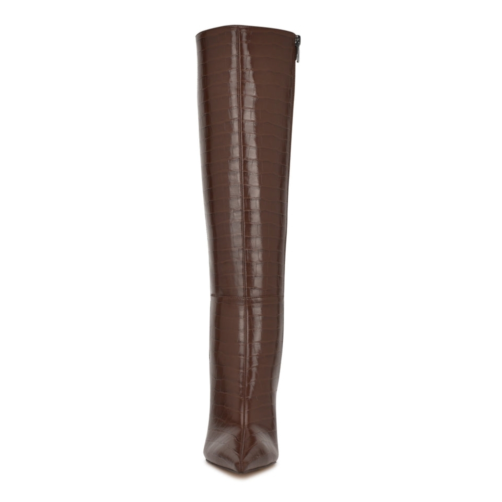 Nine West Dark Brown Croc-Embossed Heeled Boots - Picture 5 of 5